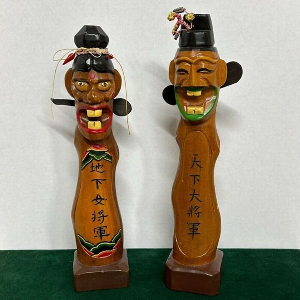 Korean Jangseung Carved Wood Traditional Village Folk Art Totem Pole 13" Warrior